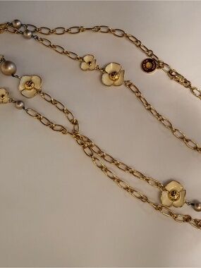 Tory Burch Gold-Tone Floral Link Necklace with Cream Enamel